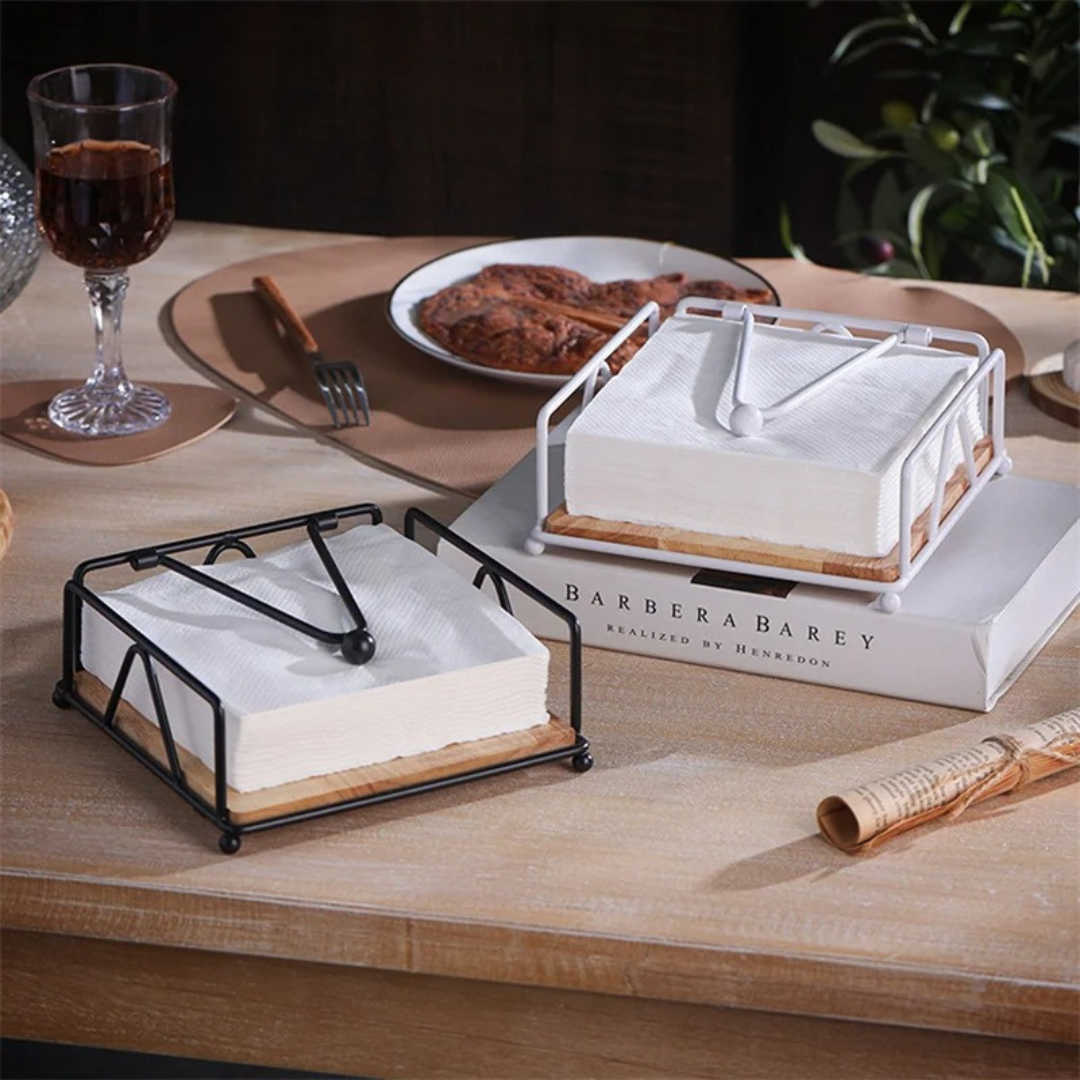 Retro Metal Napkin Holder with Tension Arm – Vintage Kitchen Table Organizer