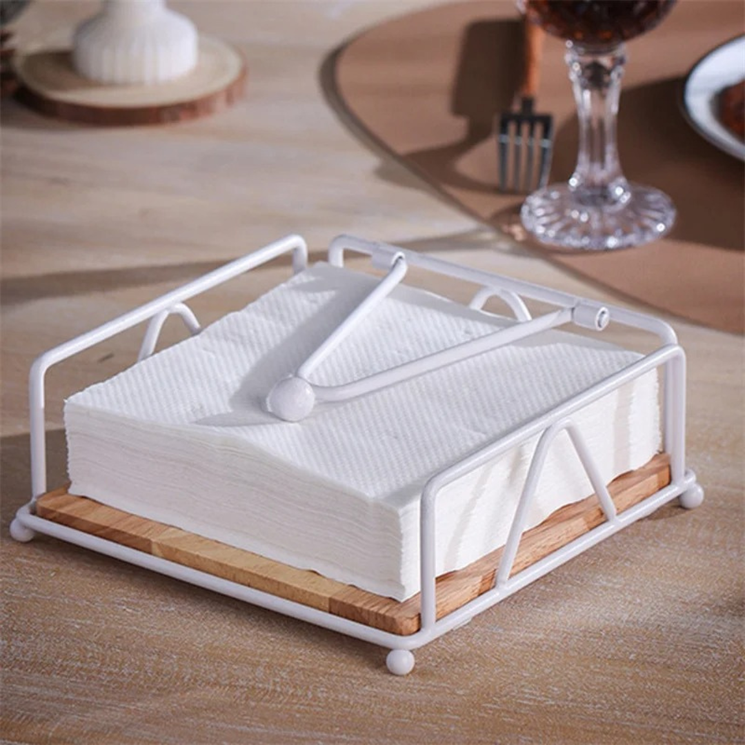 Retro Metal Napkin Holder with Tension Arm – Vintage Kitchen Table Organizer