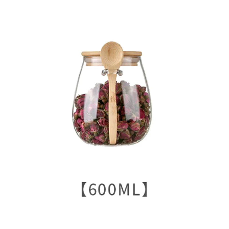 Glass Storage Jar with Wooden Lid & Spoon – Eco-Friendly Kitchen Organizer