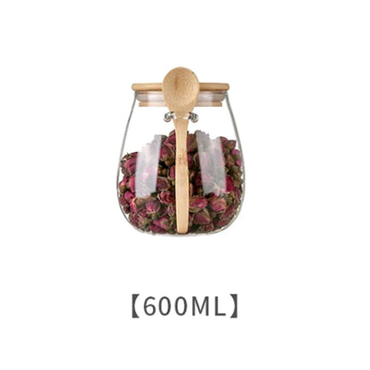 Glass Storage Jar with Wooden Lid & Spoon – Eco-Friendly Kitchen Organizer