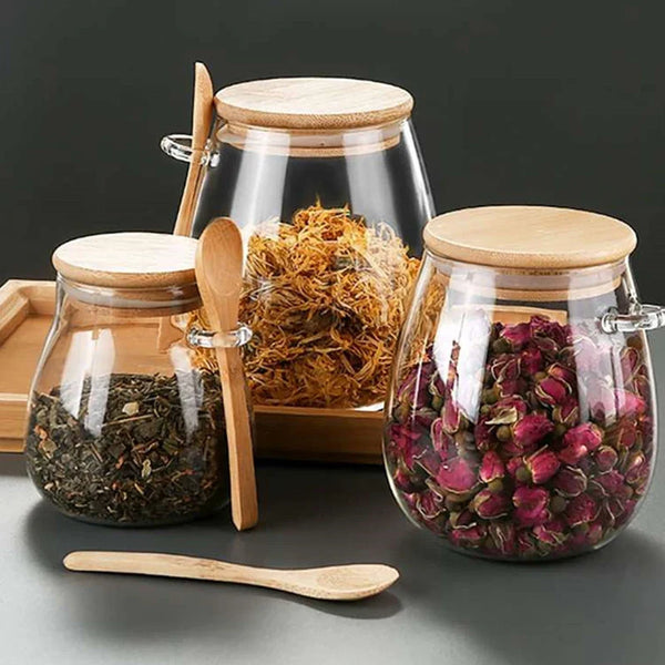 Glass Storage Jar with Wooden Lid & Spoon