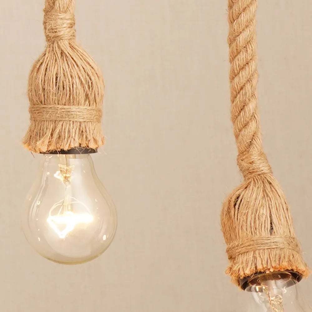 Adjustable Vintage Hemp Rope Pendant Lamp – Rustic Retro Light for Café, Bar or Hall
