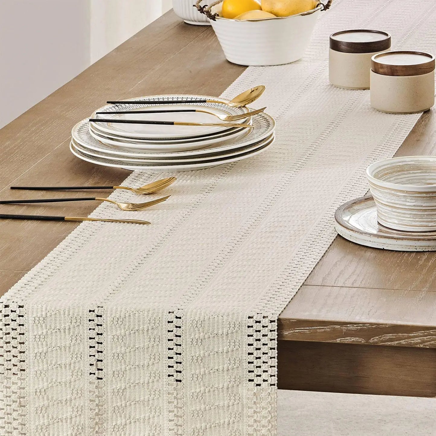 Boho Cotton & Polyester Table Runner – Elegant Rustic Dining Decoration