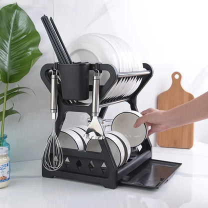 Double-Layer Dish Rack – Modern Kitchen Organizer & Space-Saving Design