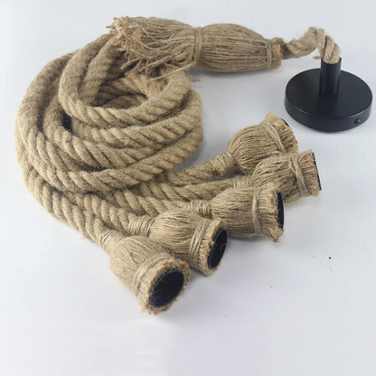 Adjustable Vintage Hemp Rope Pendant Lamp – Rustic Retro Light for Café, Bar or Hall