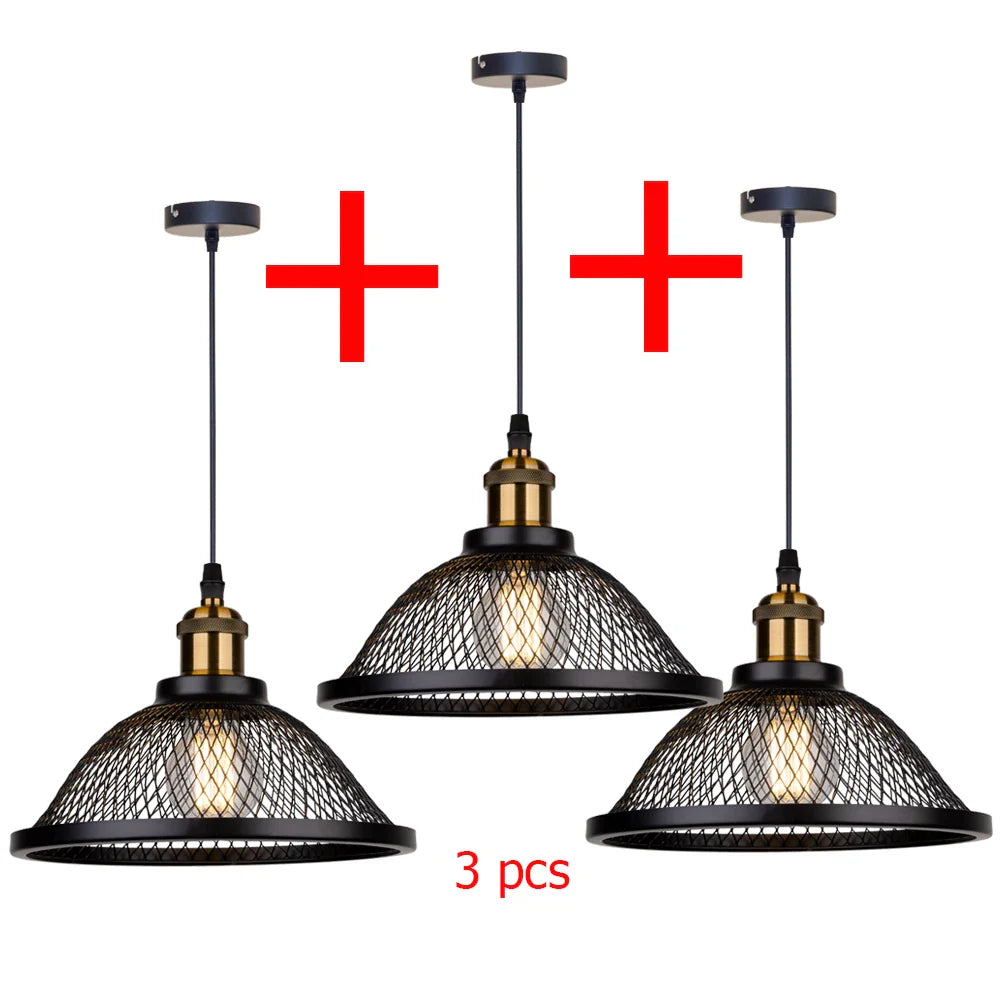 Industrial Retro Pendant Light – Metal Mesh Vintage Style E27 Socket for Dining Room or Bar Decor