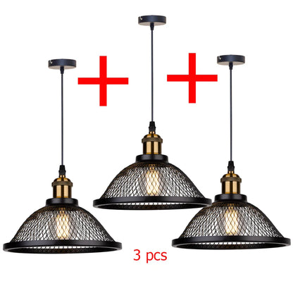 Industrial Retro Pendant Light – Metal Mesh Vintage Style E27 Socket for Dining Room or Bar Decor