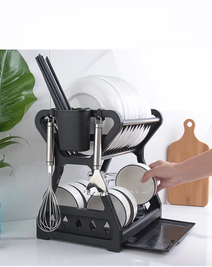 Double-Layer Dish Rack – Modern Kitchen Organizer & Space-Saving Design