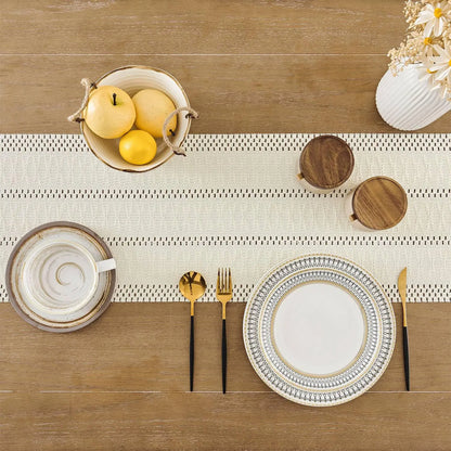 Boho Cotton & Polyester Table Runner – Elegant Rustic Dining Decoration