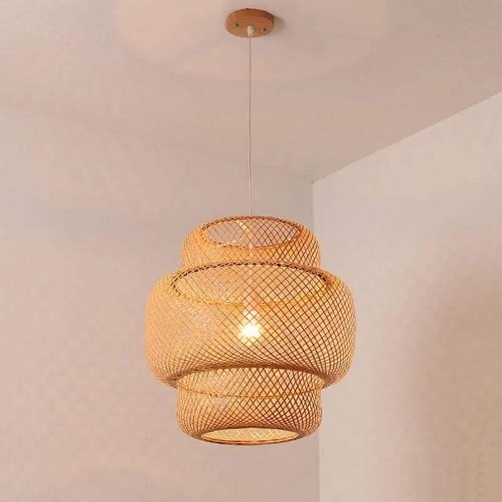 Handwoven Bamboo Pendant Light – Natural Japanese Style Ceiling Lamp for Zen Vibes in Dining or Bedroom