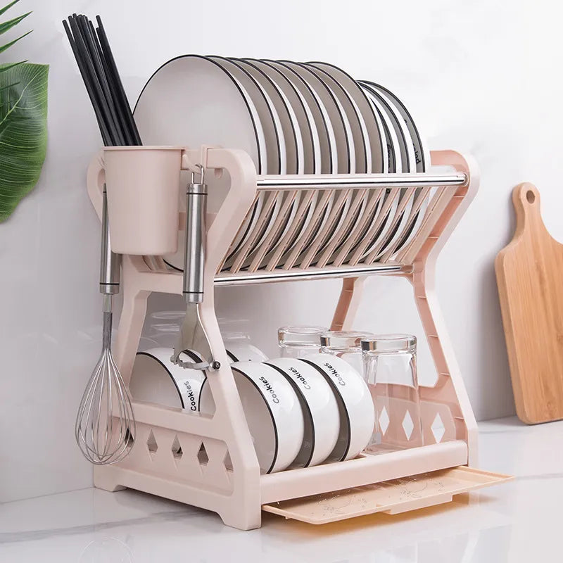 Double-Layer Dish Rack – Modern Kitchen Organizer & Space-Saving Design