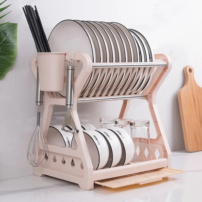 Double-Layer Dish Rack – Modern Kitchen Organizer & Space-Saving Design
