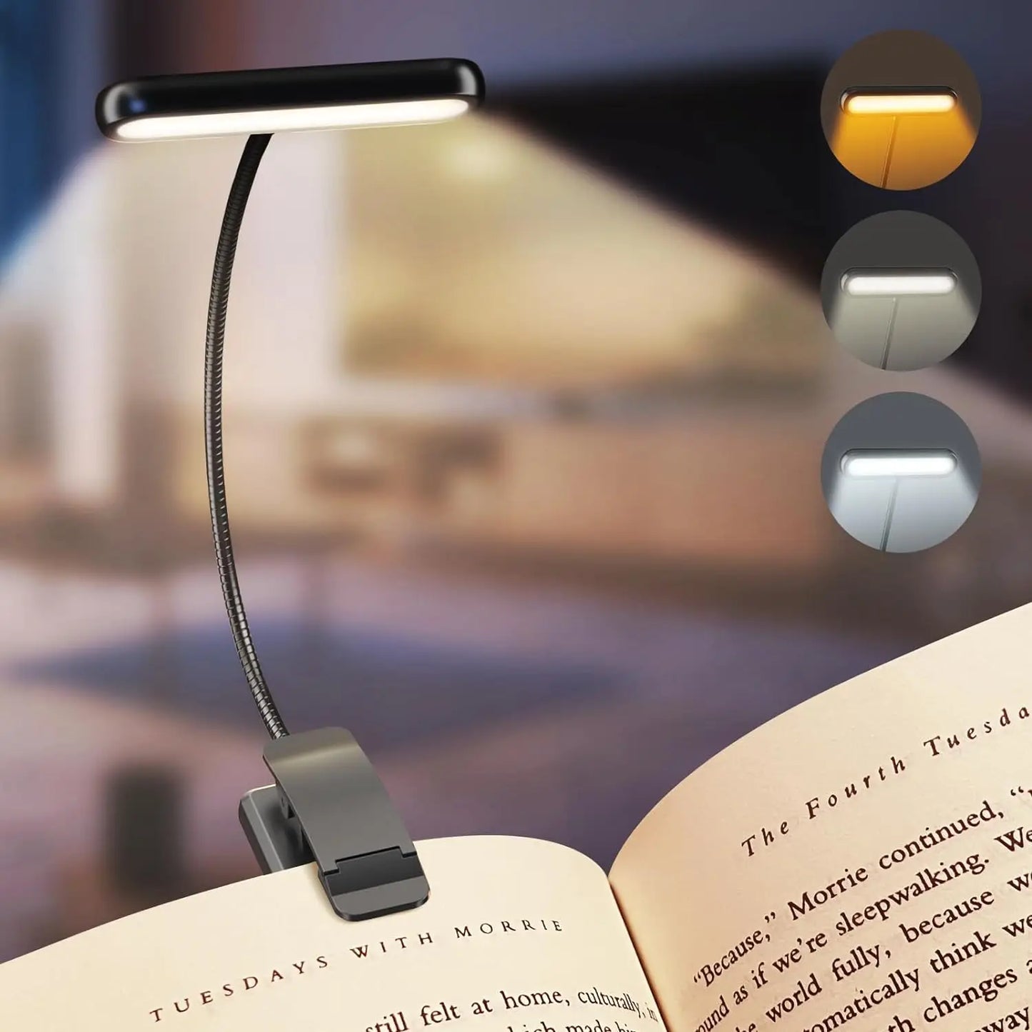 Rechargeable Clip-On Reading Light – Eye-Care LED Lamp with Flexible Arm for Books, Bed Frames or Desks