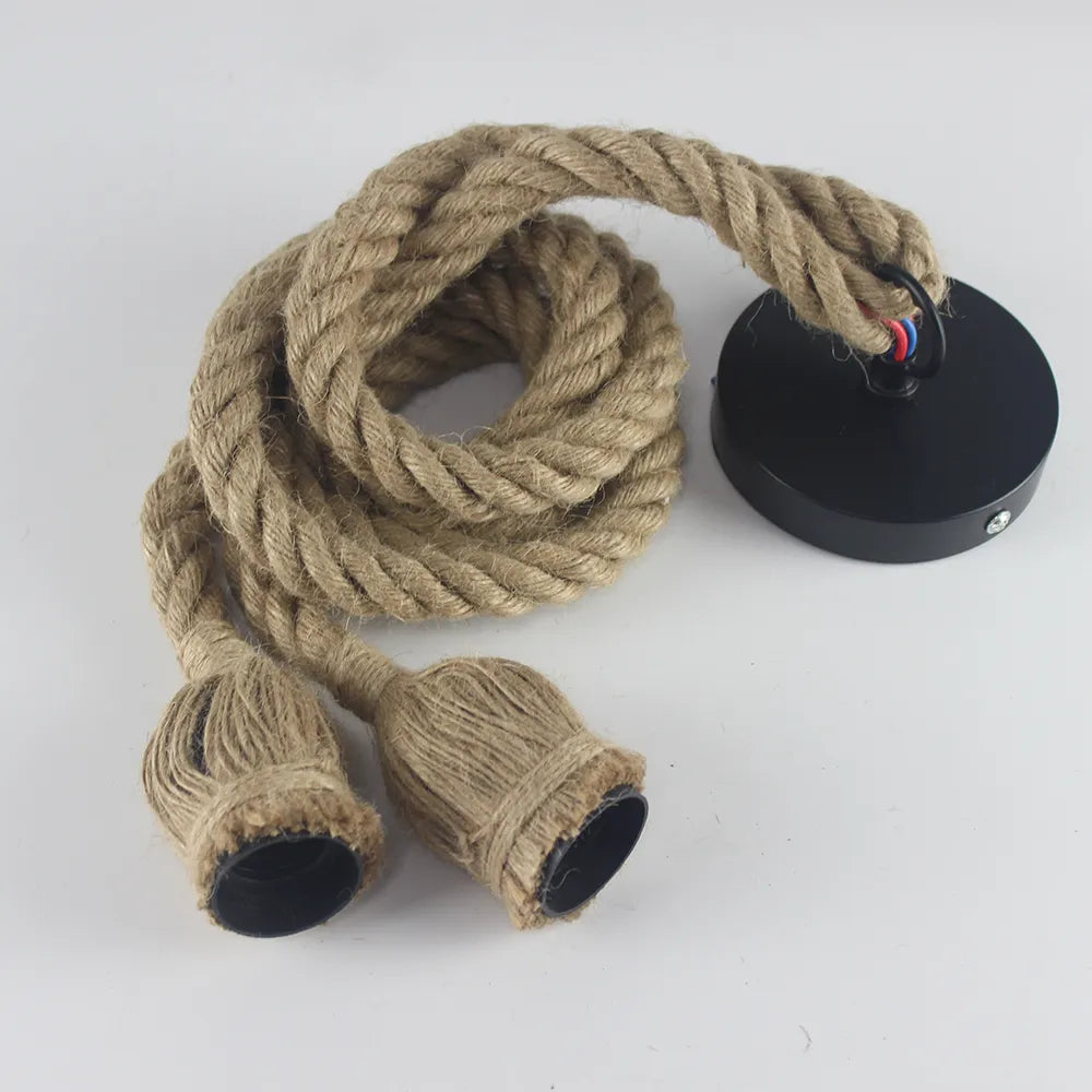 Adjustable Vintage Hemp Rope Pendant Lamp – Rustic Retro Light for Café, Bar or Hall