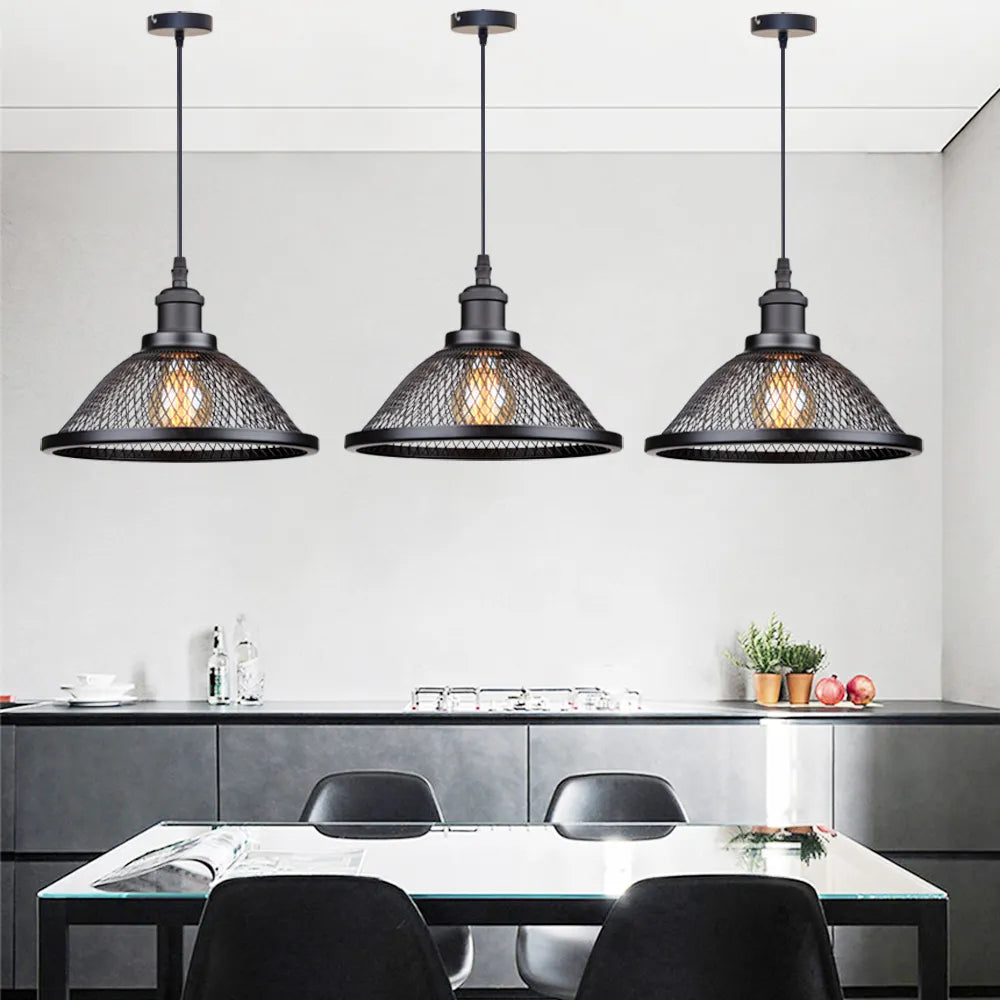 Industrial Retro Pendant Light – Metal Mesh Vintage Style E27 Socket for Dining Room or Bar Decor
