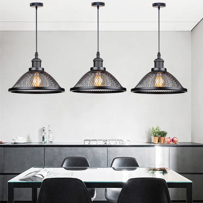 Industrial Retro Pendant Light – Metal Mesh Vintage Style E27 Socket for Dining Room or Bar Decor