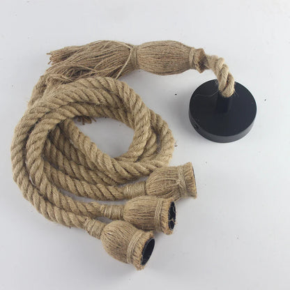 Adjustable Vintage Hemp Rope Pendant Lamp – Rustic Retro Light for Café, Bar or Hall