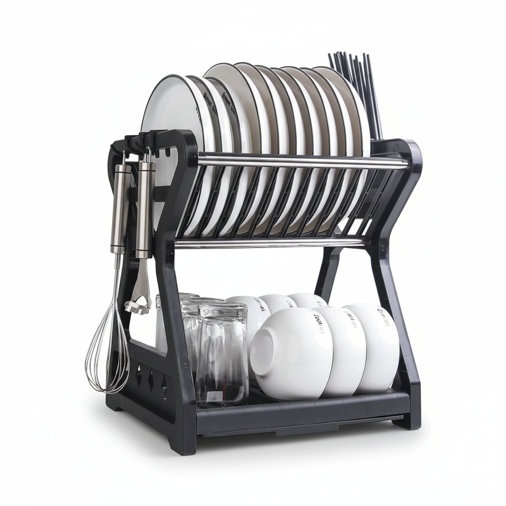 Double-Layer Dish Rack – Modern Kitchen Organizer & Space-Saving Design