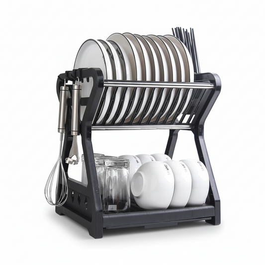 Double-Layer Dish Rack – Modern Kitchen Organizer & Space-Saving Design