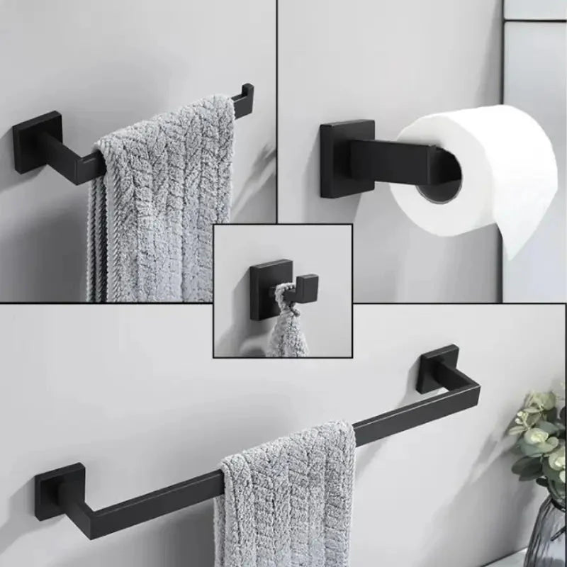 Black Matte Stainless Steel Bathroom Accessory Set – Modern Luxury Soap Dispenser & Organizer