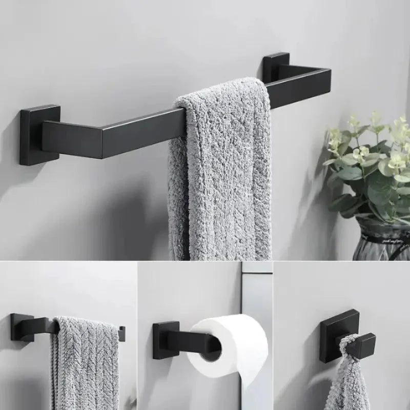 Black Matte Stainless Steel Bathroom Accessory Set – Modern Luxury Soap Dispenser & Organizer