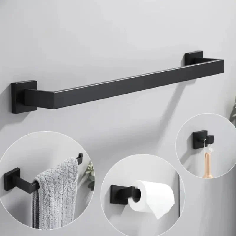 Black Matte Stainless Steel Bathroom Accessory Set – Modern Luxury Soap Dispenser & Organizer