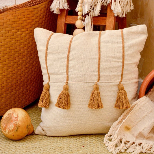 Decorative Pillow Cover with Pom-Poms