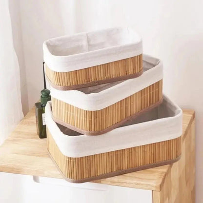 Set of 3 Bamboo Storage Baskets – Eco-Friendly Home Organizer for Kitchen, Living Room and Bathroom