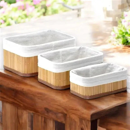 Set of 3 Bamboo Storage Baskets – Eco-Friendly Home Organizer for Kitchen, Living Room and Bathroom