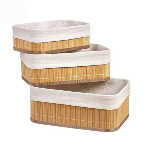 Set of 3 Bamboo Storage Baskets – Eco-Friendly Home Organizer for Kitchen, Living Room and Bathroom