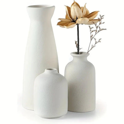 Set of 3 Ceramic Plant Vases – Elegant Decorative Flower Pots for Living Room, Bedroom & Office