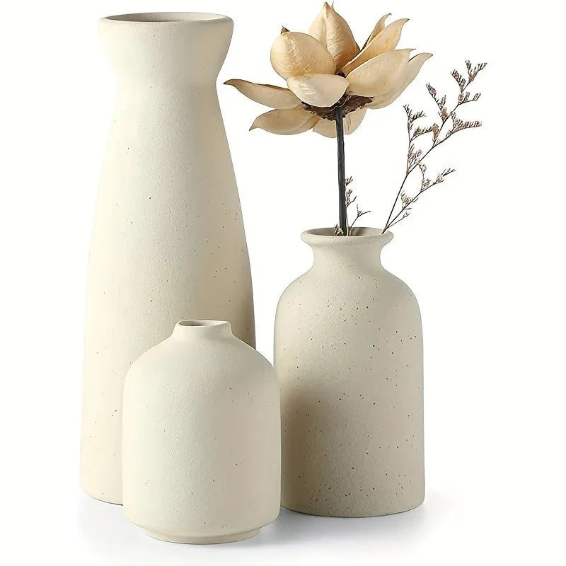 Set of 3 Ceramic Plant Vases – Elegant Decorative Flower Pots for Living Room, Bedroom & Office