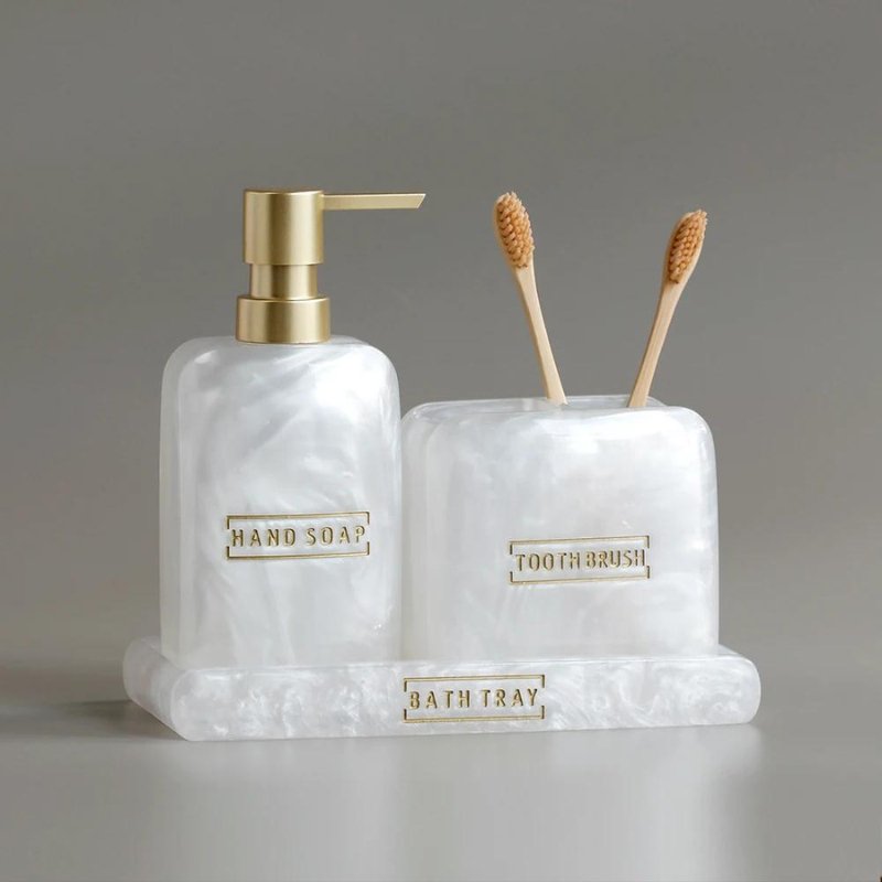 3-Piece Resin Bathroom Accessory Set – Elegant & Functional Soap Dispenser, Cup & Tray