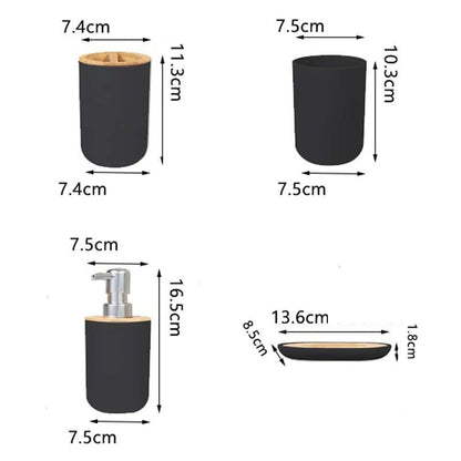 4-Piece Bamboo Bathroom Accessory Set – Eco-Friendly Soap Dispenser, Cups & Tray Organizer