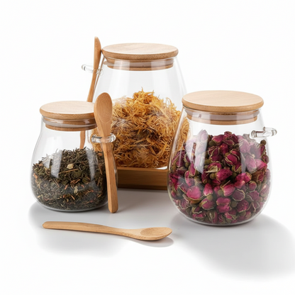 Glass Storage Jar with Wooden Lid & Spoon – Eco-Friendly Kitchen Organizer