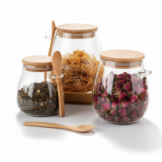 Glass Storage Jar with Wooden Lid & Spoon – Eco-Friendly Kitchen Organizer