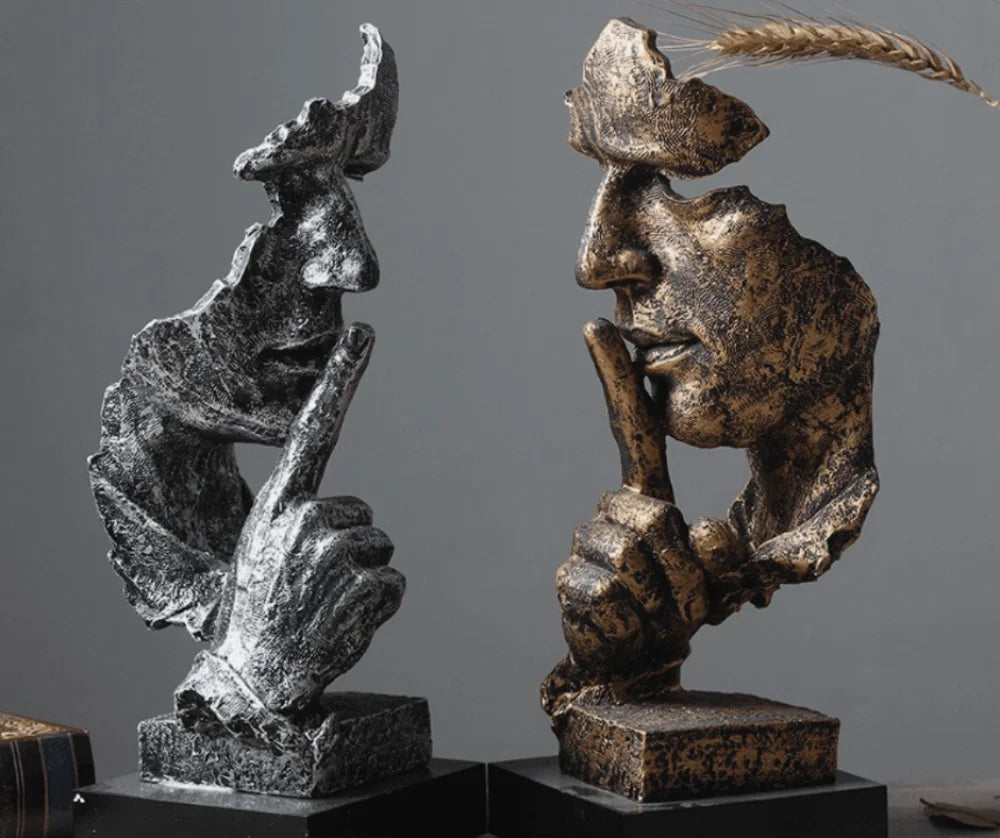 “Silence Is Golden” Sculpture – Handcrafted Resin Modern Art Decoration