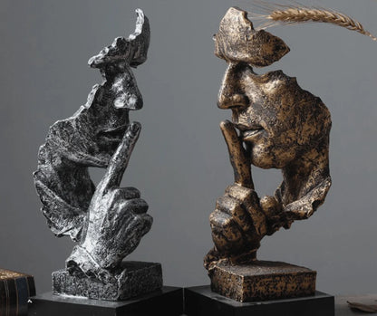 “Silence Is Golden” Sculpture – Handcrafted Resin Modern Art Decoration