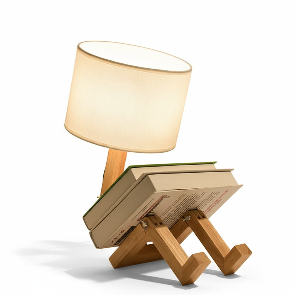 Wooden Robot Table Lamp – Creative Desk Light for Kids & Home Decoration