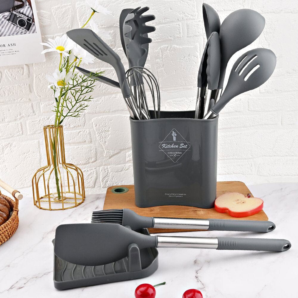 Le Cook™ Premium 11-Piece Kitchen Utensil Set with Holder – Elegant Cooking Tools