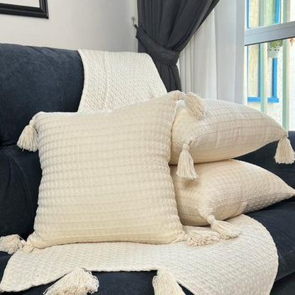 Boho Chic Pompom Pillow Covers – Set of 2 Decorative Cushion Cases for Sofa, Living Room & Bedroom