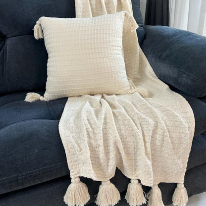 Boho Chic Pompom Pillow Covers – Set of 2 Decorative Cushion Cases for Sofa, Living Room & Bedroom