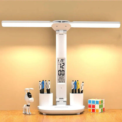 3-in-1 LED Desk Lamp – Adjustable Table Lamp with Clock, Pen Holder & USB Charging Port