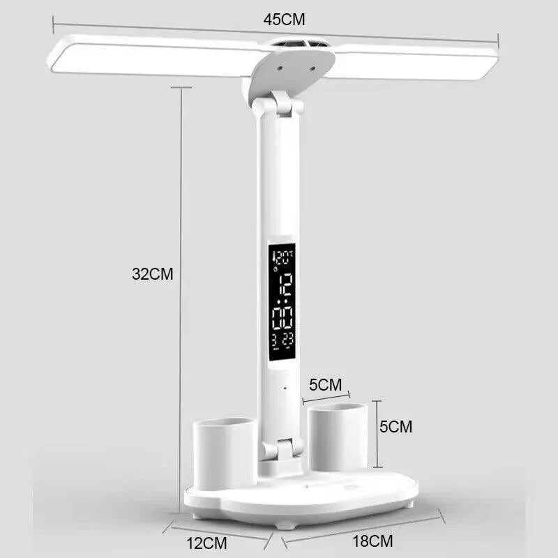 Luminária De Mesa LED Com Relógio e Porta Canetas
