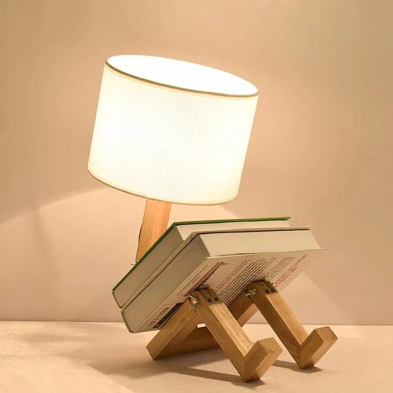 Wooden Robot Table Lamp – Creative Desk Light for Kids & Home Decoration