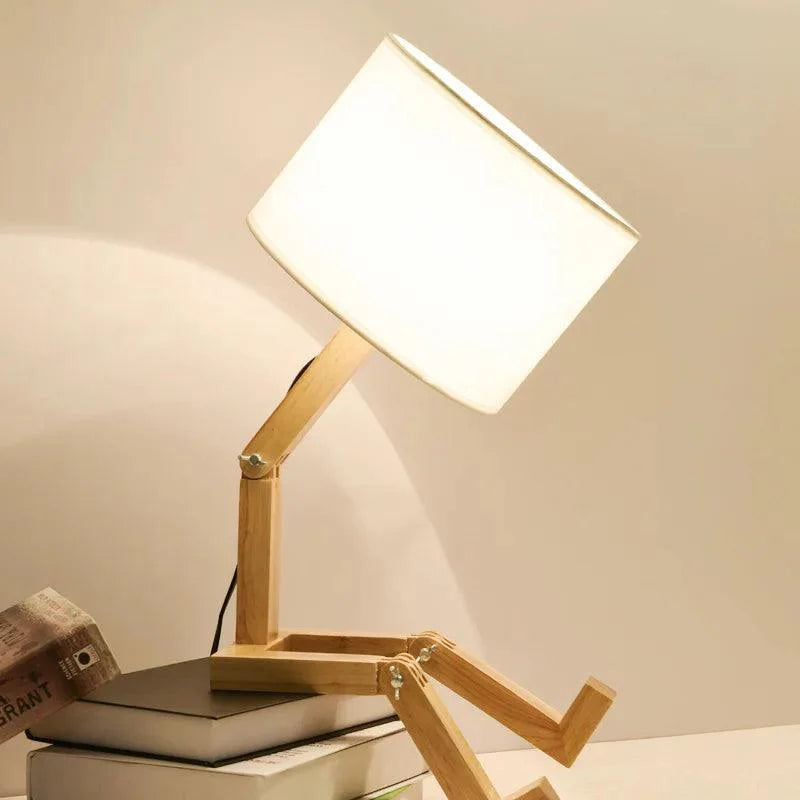 Wooden Robot Table Lamp – Creative Desk Light for Kids & Home Decoration
