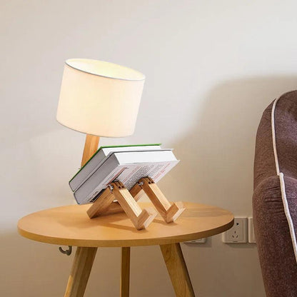 Wooden Robot Table Lamp – Creative Desk Light for Kids & Home Decoration