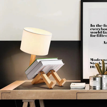 Wooden Robot Table Lamp – Creative Desk Light for Kids & Home Decoration