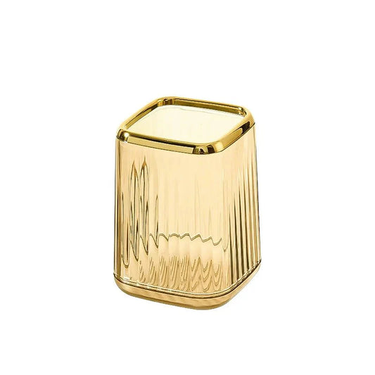 Makeup Brush Organizer with Gold Detail – Elegant Cosmetic Holder for Dressing Table