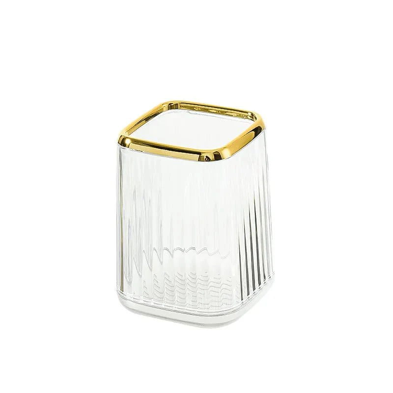 Makeup Brush Organizer with Gold Detail – Elegant Cosmetic Holder for Dressing Table